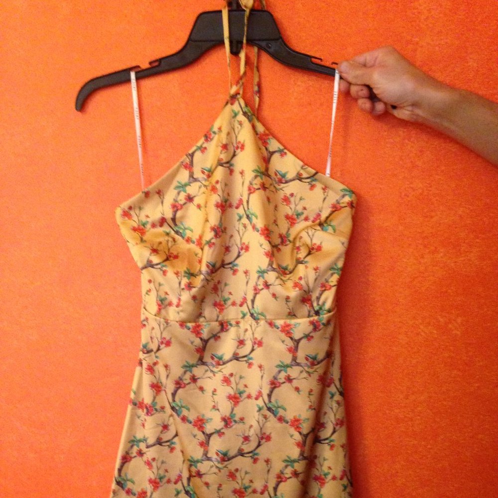 Gold Dress with Cherry Flowers